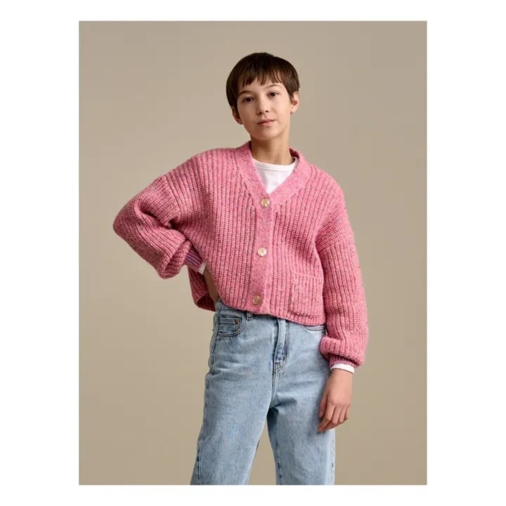 BELLEROSE CARDIGAN SWEATER PINK MARLED AMARO WOOL  ALPACA  ITALIAN YARN CROP XS